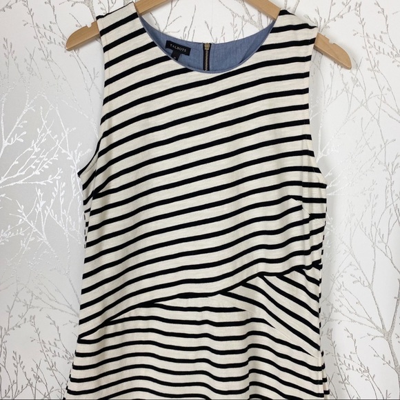 TALBOTS Cotton Knit Sheath Dress Black White Bias Stripe Pockets Sleeveless - Picture 3 of 12